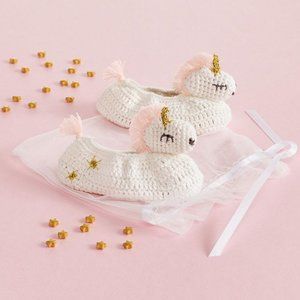 Knitted Unicorn Mud Pie Baby Booties Shoes Cute!